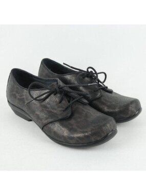 Dansko Olive Women's Size 36 Black & Brown Leather Animal Print Lace Up Oxfords